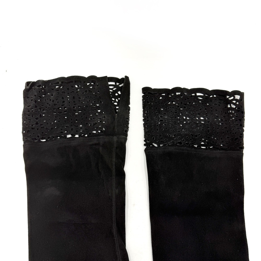Manolo Blahnik Black Over-the-Knee Lace-Trim Boots - Picture 8 of 13